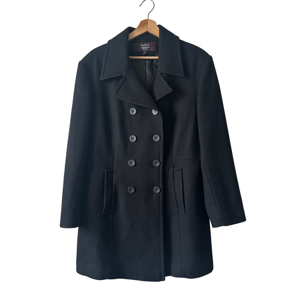 Vintage Stephanie Mathews Petite Black Wool Blend Pea Coat Size LP